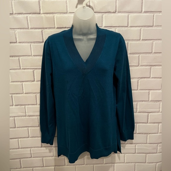 CABLE & GAUGE women v-neck blue-green sweater/size L - Picture 6 of 9